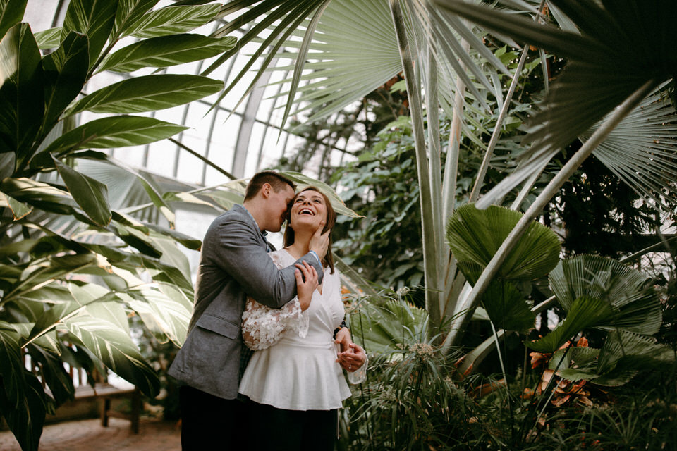 Rochester engagement session with couple in Highland Conservatory 